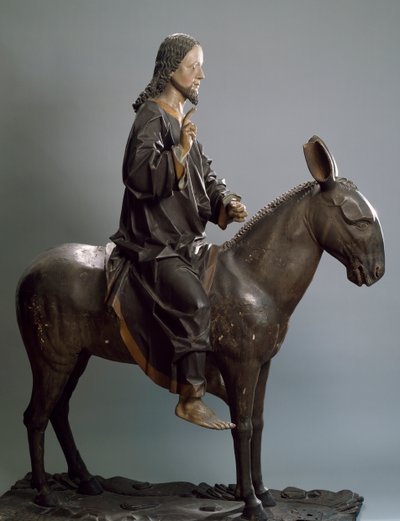 Krisztus szamáron, 1498 körül, Hans Klocker (aktív: kb. 1478-1500), polikróm faszobor, Olaszország alkotó: Hans Klocker