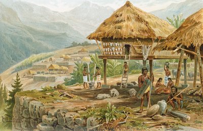 Igorrote farm Luzonban, Fülöp-szigeteken, Friedrich Ratzel professzor „The History of Mankind” 1. kötetéből, 1896 alkotó: Hans Meyer