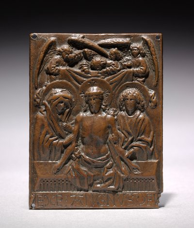 A halott Krisztus Szűz Mária és Szent János által támogatott, 1427-1467. alkotó: Hans Multscher