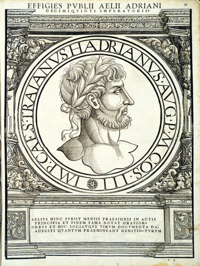 Aelius Hadrianus, egész kelet és nyugat római császárainak illusztrációja, az ókori pénzérmék legigazibb képei, Rudolph Wyssenbach fametszete, nyomta Andreas Gesner, Zuri alkotó: Hans Rudolf Manuel Deutsch