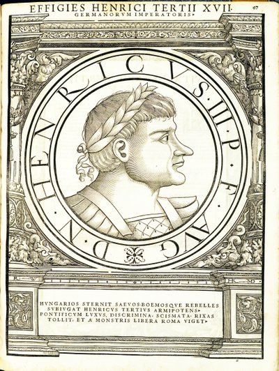 III. Henrik, illusztráció a „Minden kelet és nyugat római császárai” című könyvből, Rudolph Wyssenbach fametszete, nyomta: Andreas Gesner, Zürich alkotó: Hans Rudolf Manuel Deutsch