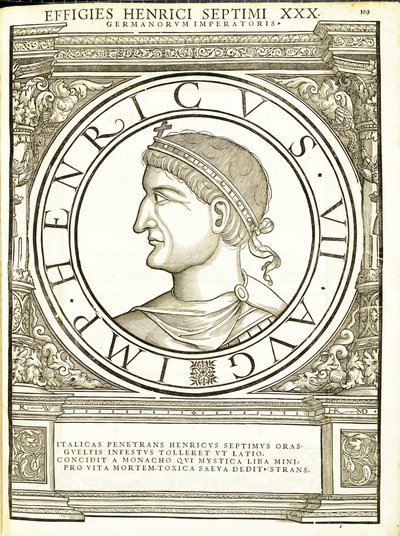VII. Henrik, illusztráció a „Minden kelet és nyugat római császárai” című könyvből, Rudolph Wyssenbach fametszete, nyomta: Andreas Gesner, Zürich alkotó: Hans Rudolf Manuel Deutsch