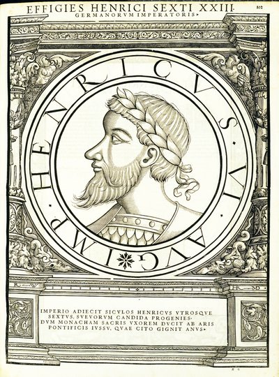 VI. Henrik, illusztráció a keleti és nyugati ókori római császárok leghitelesebb képeiből, Rudolph Wyssenbach fametszete, Andreas Gesner, Zürich, 1 alkotó: Hans Rudolf Manuel Deutsch