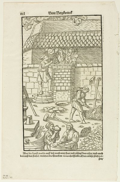 CCCL oldal a Vom Bergwerck XII Bücher című könyvből, Agricola, 43. tábla a XVI. századi könyvek fametszeteiből. alkotó: Hans Rudolf Manuel Deutsch