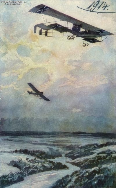 Katonai kétfedelű repülőgép felderítő úton az Argonnerwa felett alkotó: Hans Rudolf Schulze