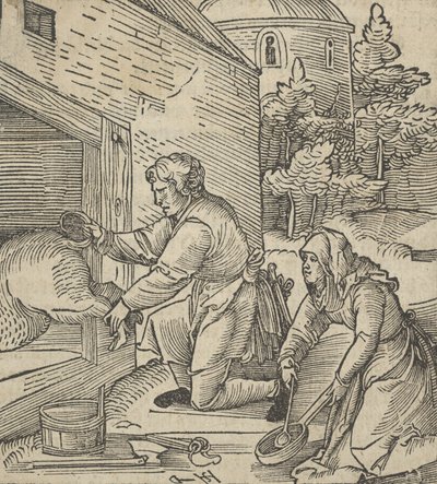 Egy disznót vágó gazda, a Hymmelwagen auff dem, wer wol leben...-ből, 1517. alkotó: Hans Schäufelein the Elder