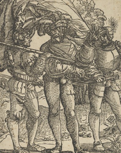 Egy Szabványhordozó, amelyet egy Lansquenet szegélyez mindkét oldalán. alkotó: Hans Schäufelein the Elder