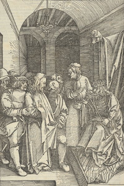 Krisztus Heródes előtt egy teremben, Urunk Jézus Krisztus szenvedésének tükréből, 1507., 1507 alkotó: Hans Schäufelein the Elder