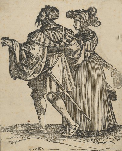 Balra sétáló pár VI, a The Wedding Dancers restrike-ből. alkotó: Hans Schäufelein the Elder