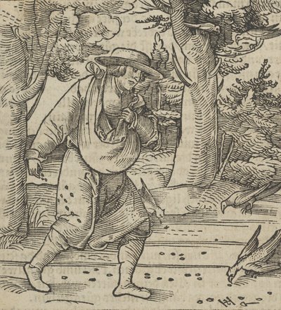 A Magvető magvait faló madarak, Hymmelwagen auff dem, wer wol Leben..., 1517-ből. alkotó: Hans Schäufelein the Elder