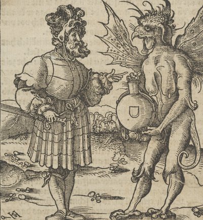 Az ördög mérget kínál a lovagnak, Hymmelwagen auff dem, wer wol leben..., 1517-ből. alkotó: Hans Schäufelein the Elder