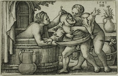 Buffoon és két fürdőző nő alkotó: Hans Sebald Beham