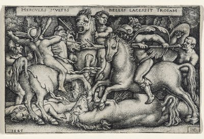 Herkules harc a trójaiak ellen, 1545 (metszet fektetett papírra) alkotó: Hans Sebald Beham