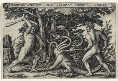 Hercules Slaying the Hydra, 1545 (metszet fektetett papírra) alkotó: Hans Sebald Beham