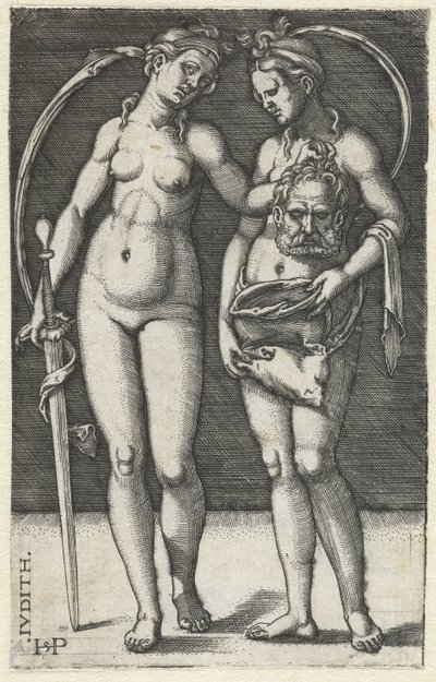 Judit Holofernész fejével és szolgálólányával Judith (cím a tárgyon) alkotó: Hans Sebald Beham