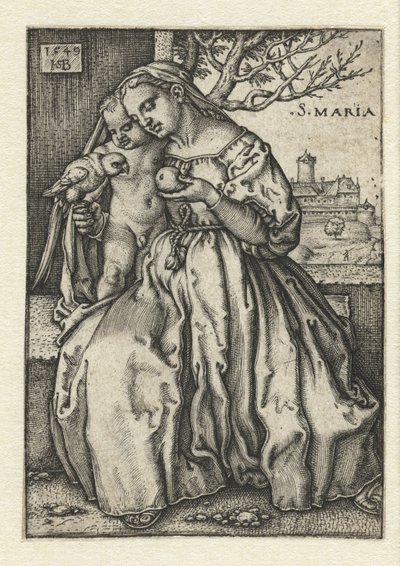 Mária gyermekkel, papagájjal és körtével alkotó: Hans Sebald Beham