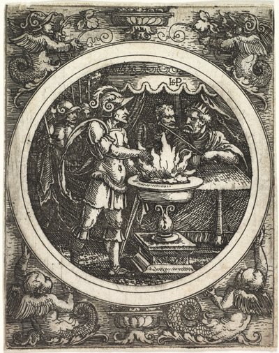 Mucius Scaevola tartja a kezét a tűzben alkotó: Hans Sebald Beham