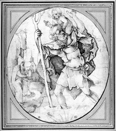 Szent Kristóf (toll és tinta papíron) alkotó: Hans Sebald Beham