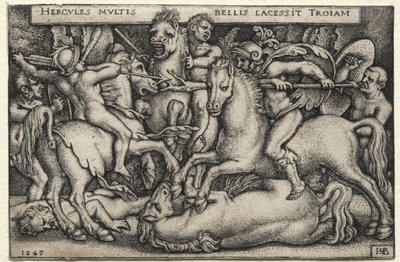 Herkules munkássága: Herkules meghódítja Tróját, 1545. alkotó: Hans Sebald Beham