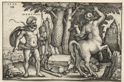 Herkules munkássága: Herkules lelövi Neszuszt, 1542. alkotó: Hans Sebald Beham