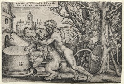 Herkules munkássága: Herkules, aki megfojtja a nemeai oroszlánt alkotó: Hans Sebald Beham