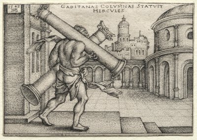 Herkules munkássága: Herkules és a Gades oszlopai, 1545. alkotó: Hans Sebald Beham