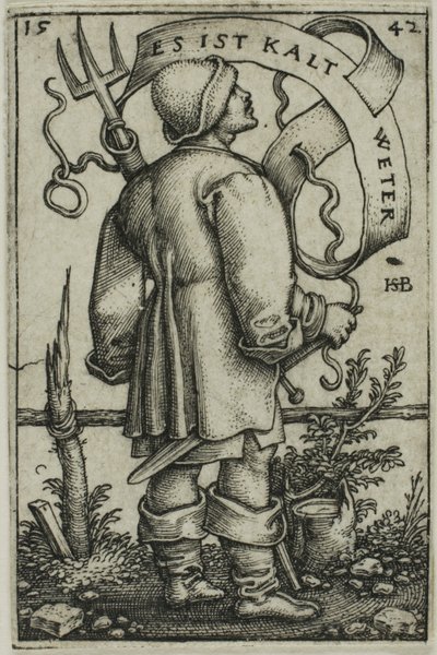 Az időjárás-paraszt "Hideg idő van" alkotó: Hans Sebald Beham