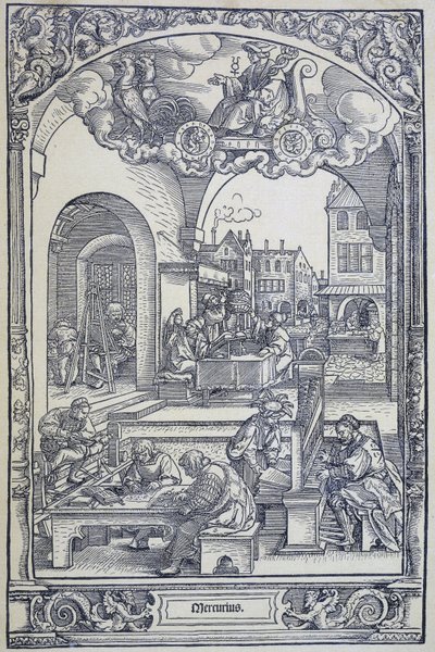 A Merkúr bolygó és művészek, tudósok és technikusok, c1535 (metszet) alkotó: Hans Sebald Beham