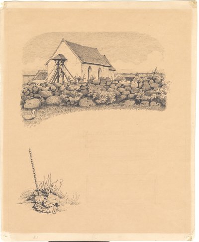 Illusztráció St. Utca. Fehérítők: "Mowns". F.o.: kövek mögötti templom; f.n.: sírhely (?) ásóval alkotó: Hans Smidth