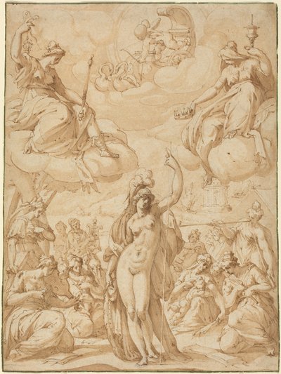 Minerva mint a múzsák feje allegóriája, 1575-ben vagy azelőtt (toll és tinta) alkotó: Hans Speckaert