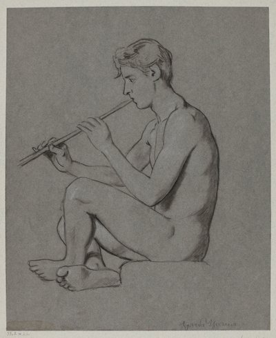 Fuvolázó ifjú aktja alkotó: Hans Thoma