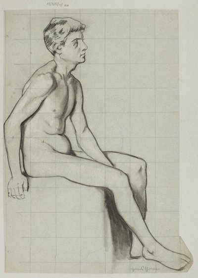 Ülő férfi aktja profilból alkotó: Hans Thoma