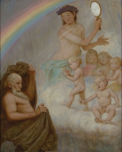 Április (a tavasz istennője elűzi a telet) alkotó: Hans Thoma