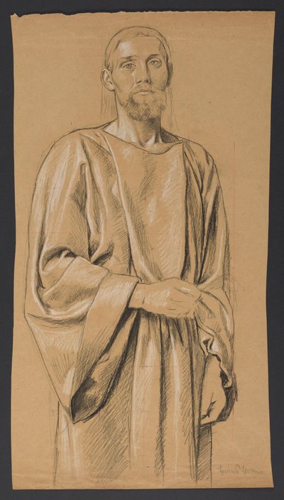 Krisztus térdig érő, álló alakja, elölnézetben alkotó: Hans Thoma