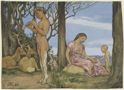 Faun és nimfa alkotó: Hans Thoma