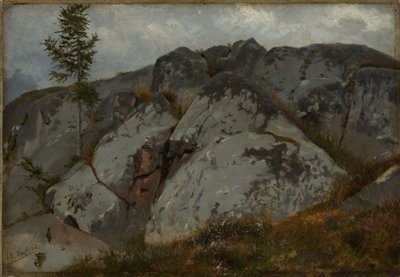 Sziklatömbök kis fenyőfákkal alkotó: Hans Thoma