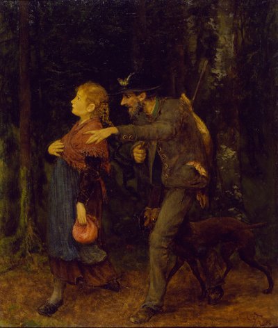 Lópatás vadász és lány alkotó: Hans Thoma
