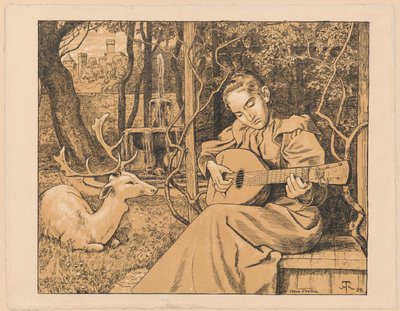 Lantjátékosnő. A zene allegóriája alkotó: Hans Thoma