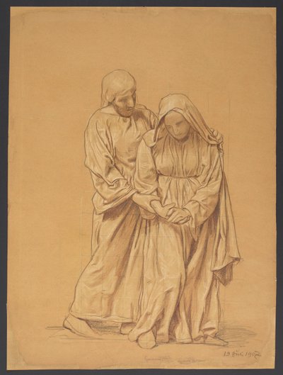 Mária Szent János evangélistával, verso: Ugyanazon kompozíció körvonalas ismétlése alkotó: Hans Thoma