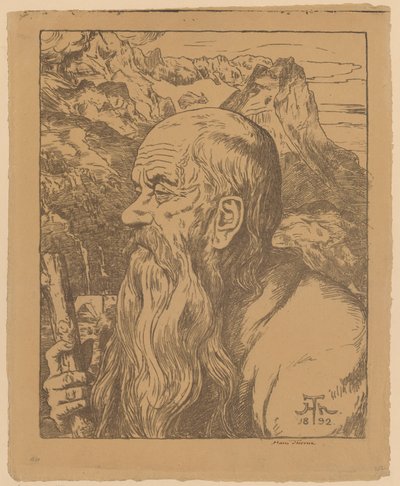 Misztikus vándor az Alpok hátterében alkotó: Hans Thoma