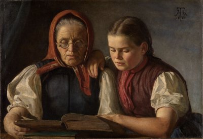 A művész anyja és nővére Bibliát olvas alkotó: Hans Thoma