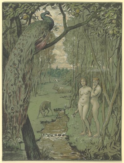 Paradicsom pávval alkotó: Hans Thoma