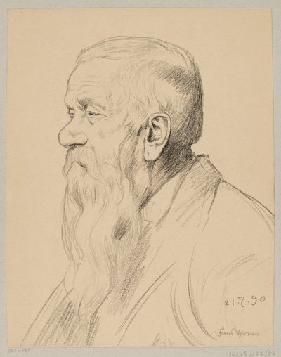 Hosszú szakállú öregember, profilból ábrázolva alkotó: Hans Thoma
