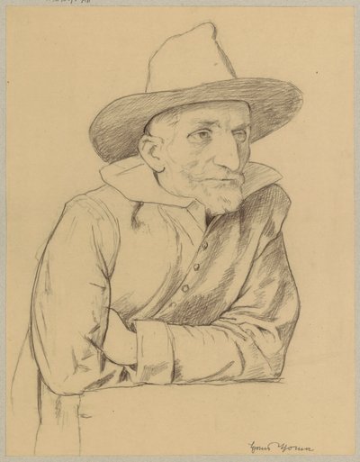 Egy öreg, szakállas, kalapos férfi portréja alkotó: Hans Thoma