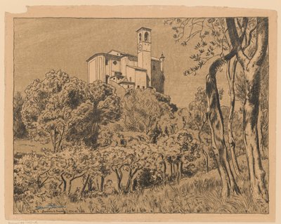 A Csodatévő Szent Miklós-templom látképe a Garda-tó melletti Gardone Riviera dombján, Lombardia alkotó: Hans Thoma