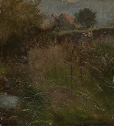 Rét, a háttérben egy parasztház alkotó: Hans Thoma