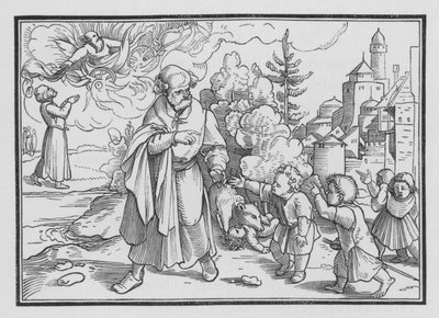 A medvék elpusztítják az Elizeust kigúnyoló gyerekeket, 2 Kings II, 23 alkotó: Hans after Holbein the Younger