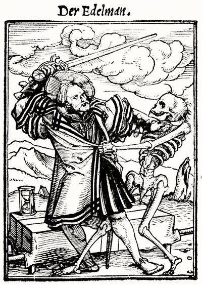 Halál és a nemes, A haláltánc című könyvből, Hans Lutzelburger metszete, 1538 körül alkotó: Hans after Holbein the Younger