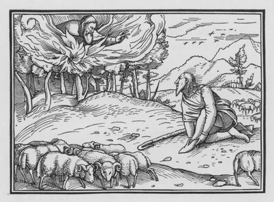 Isten megjelenik Mózesnek egy égő bokorban, Exodus III, 5 alkotó: Hans after Holbein the Younger