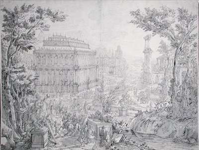 Halikarnasszosz mauzóleuma (toll, tus és akvarell) alkotó: Hans or Jan Vredeman de Vries